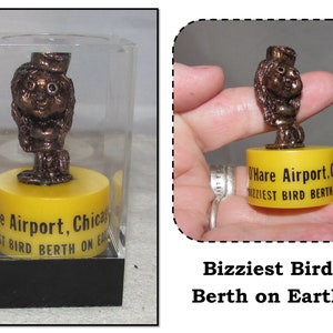 Small Vintage Souvenir Pewter Figurine in Display Box, O&#39;Hare Airport Chicago, Flight Attendant, Stewardess