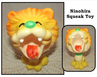 Vintage Yellow Roaring Lion Squeak Toy by Ninohira of Japan BONUS Lion Squeaker