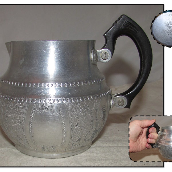 Vintage Aluminum Art Deco Creamer w/ Bakelite Handle, Sona Ware by Aluminum Works, England, #1339