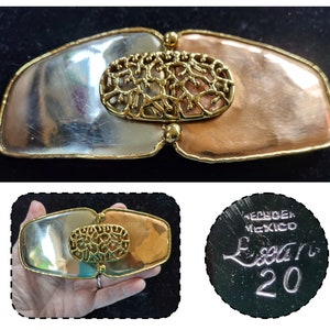 Vintage Large Handmade Brass, Copper & Silver Aluminum Belt Buckle by Exart, Mexico, Brutalist