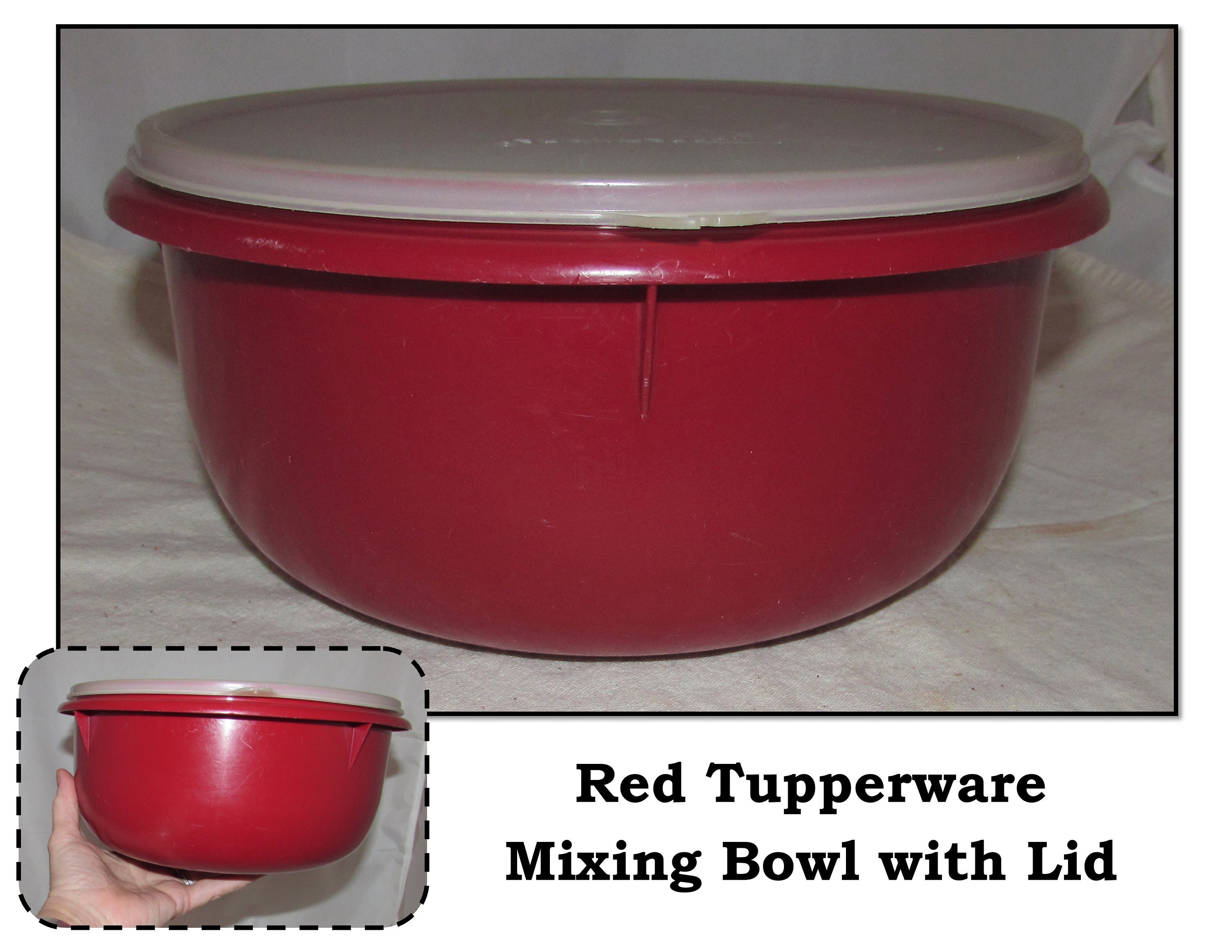 Vintage Red Plastic Tupperware Mixing Storage Bowl With Lid 