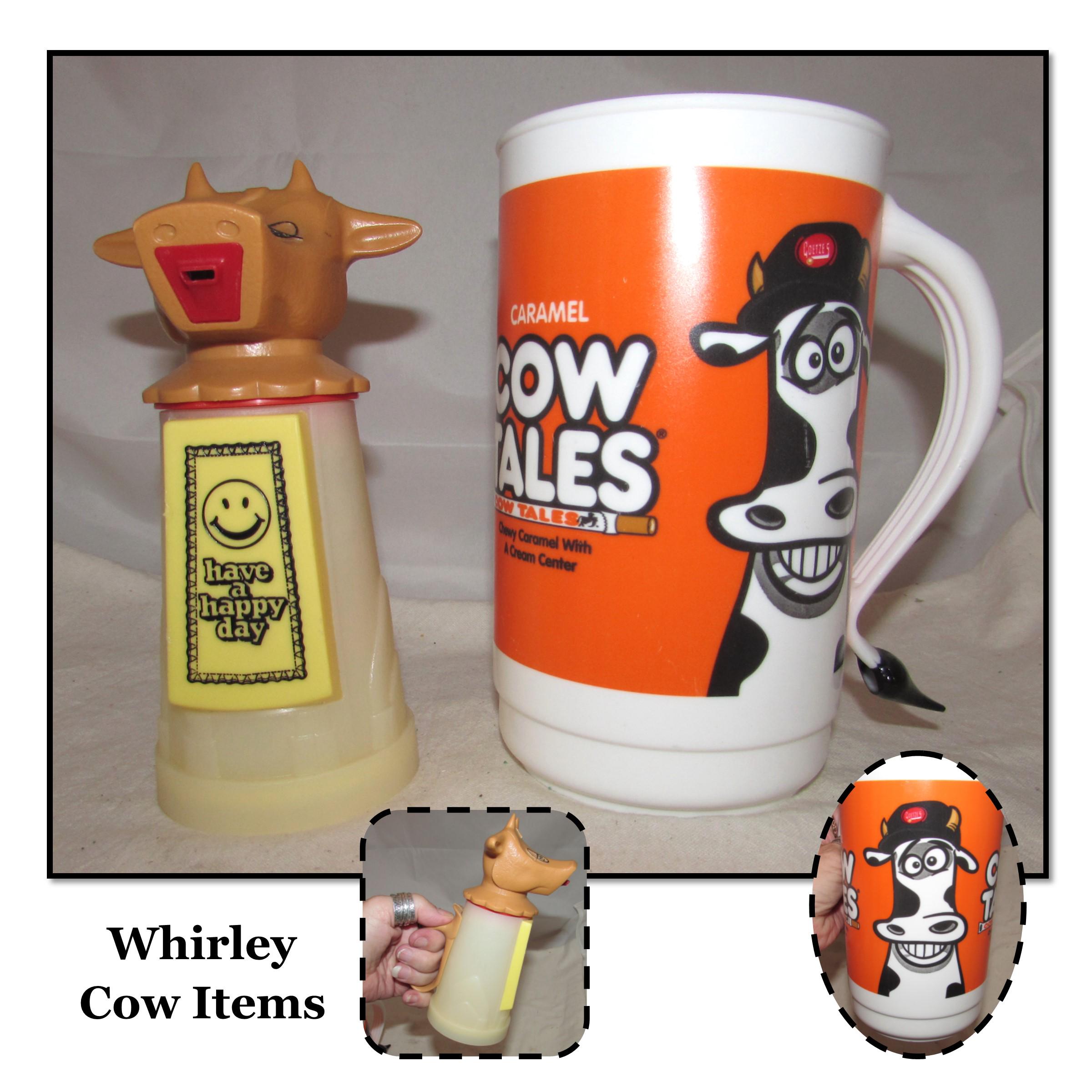 2 - Vintage Plastic Whirley Cow Themed Items - Creamer & Cow Tales