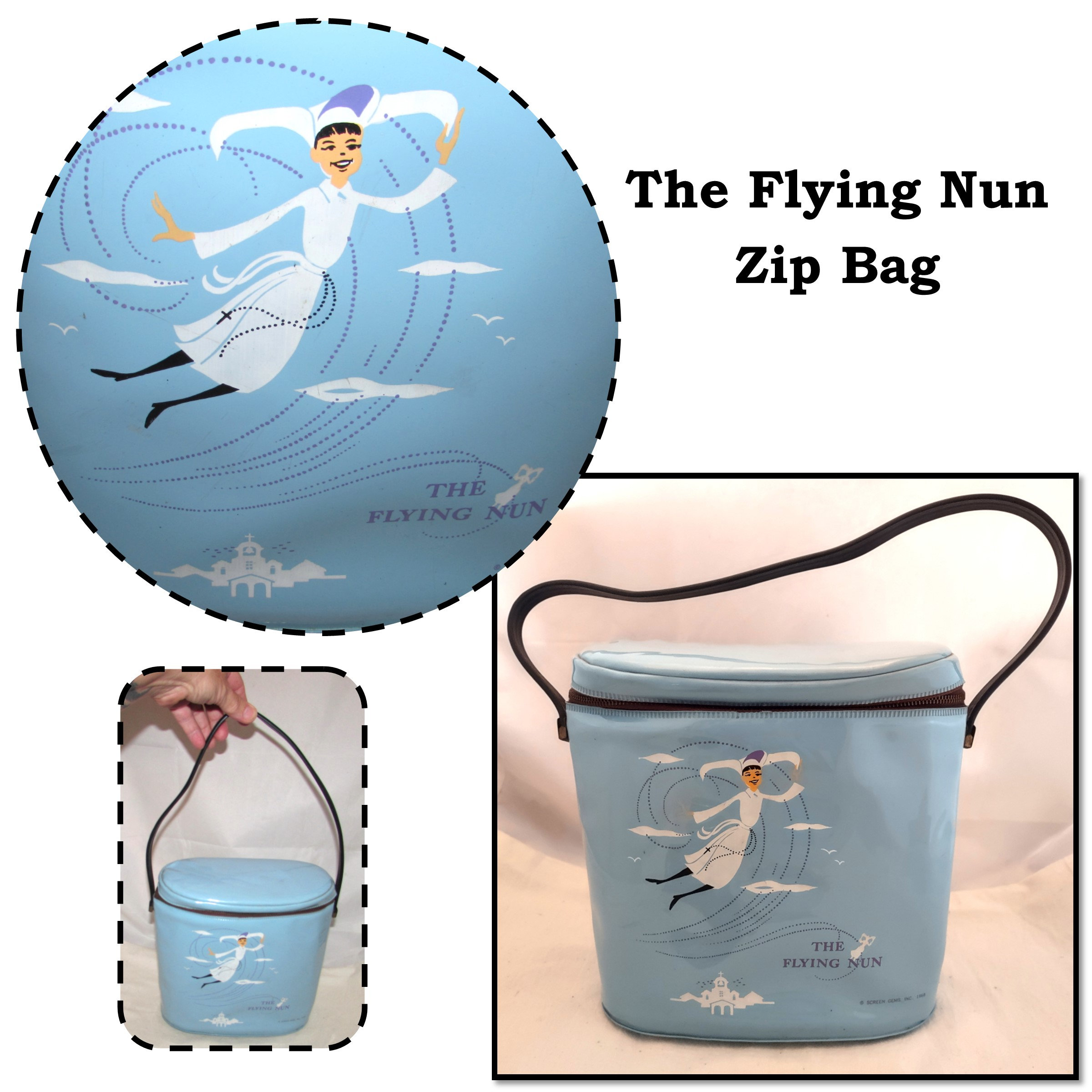 Vintage 1968 Blue Vinyl Lunchbox Bag W/ Zipper, the Flying Nun by