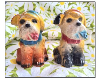 Vintage Chalkware Bulldog With Hat and Pipe Statue Carnival Prize