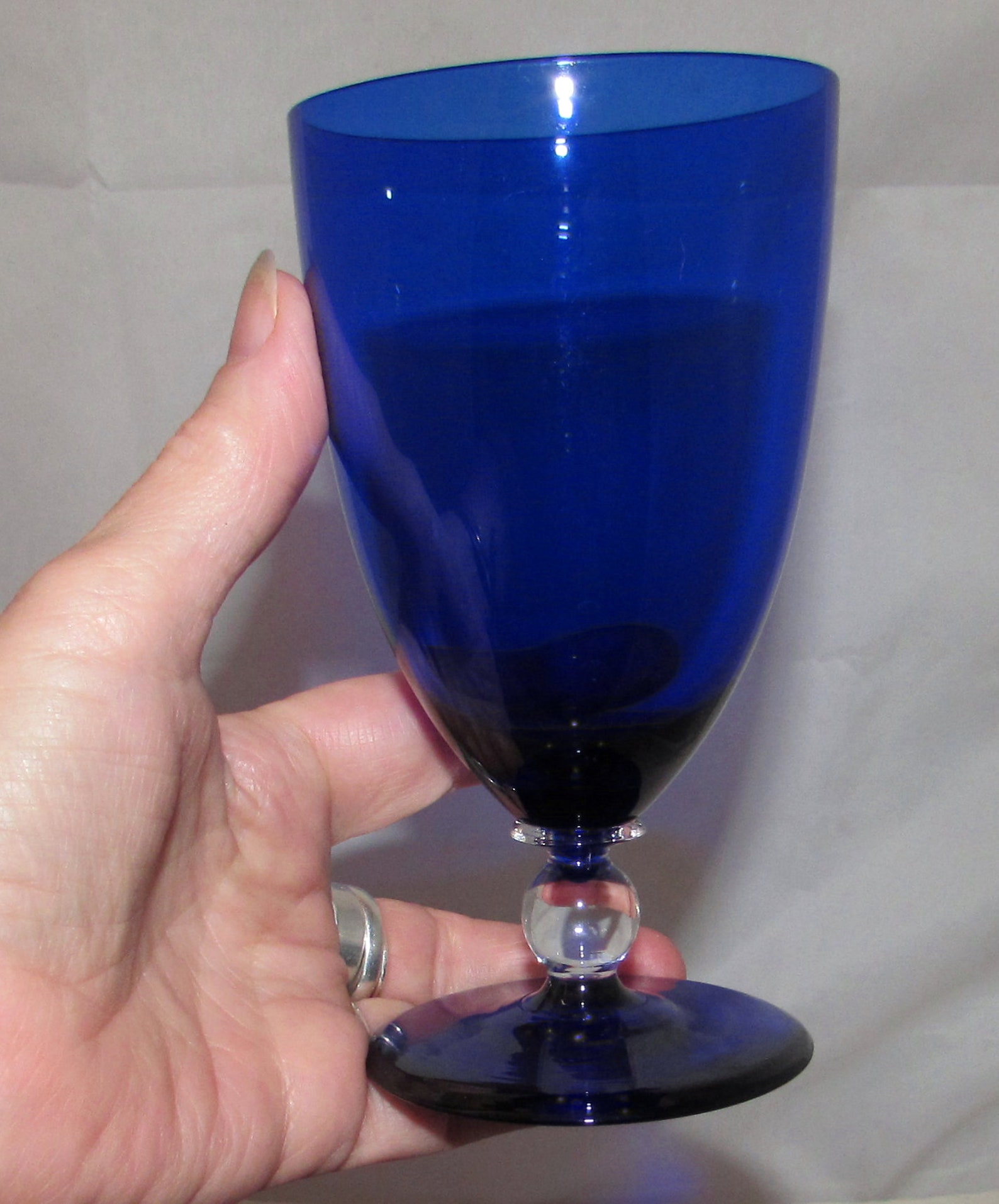 4 Vintage Cobalt Blue Wine Glasses With Short Clear Ball Etsy