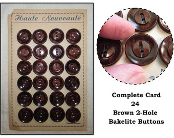 24 - Vintage Dark Brown Marbled  Bakelite 2 Hole Buttons by Haute Nouveaute - France