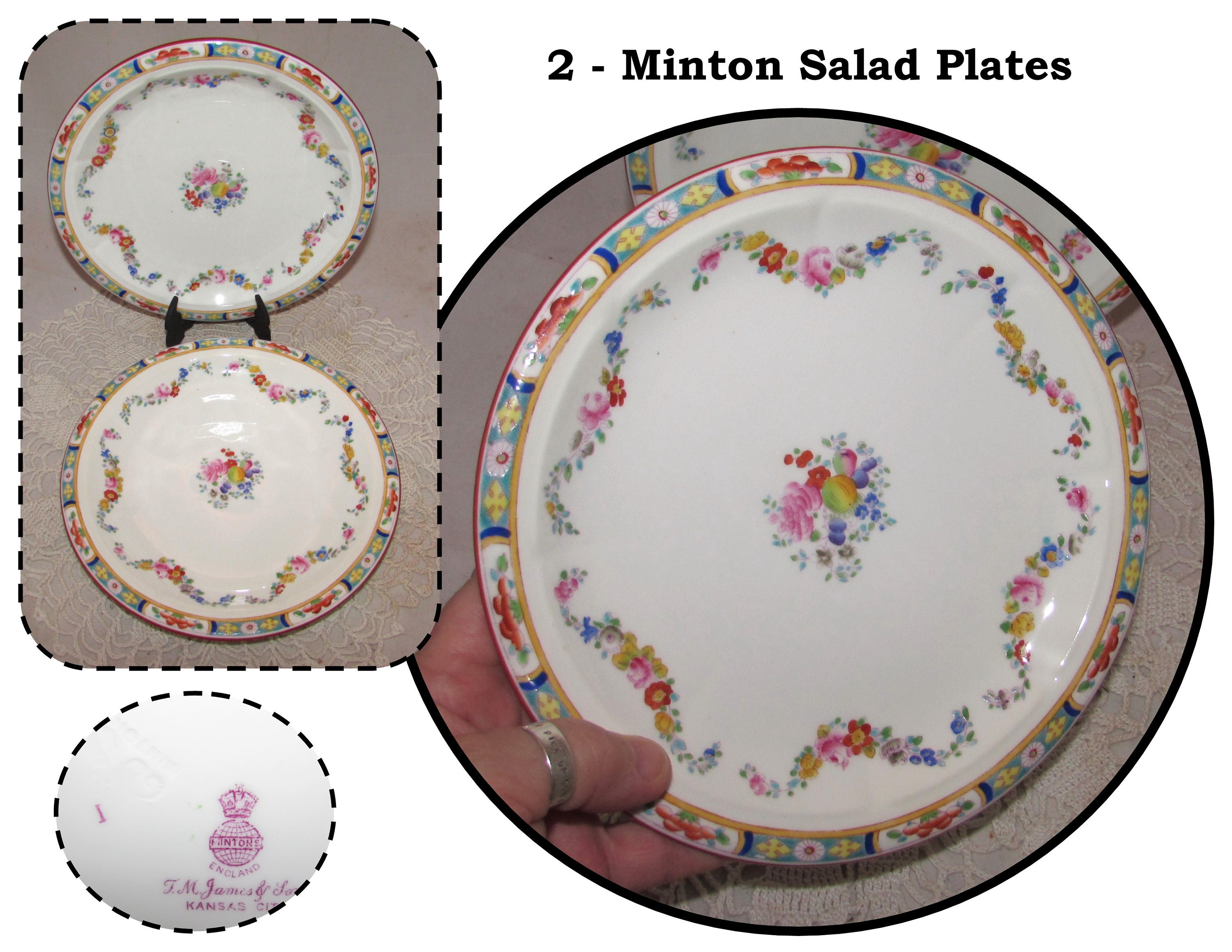 2 - Vintage Bone China - Mintons English Rose A4807 Shape Bread