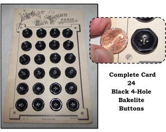 Vintage Black Bakelite 4 Holes Buttons by Haute Nouveaute - Paris