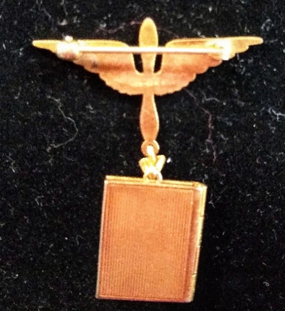 Vintage 40s Sweetheart Locket Brooch Pin, 12K Gol… - image 4