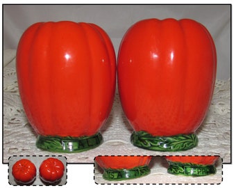 Vintage Large Orange Pepper, Tomato or Pumpkin Salt & Pepper Shakers, Japan