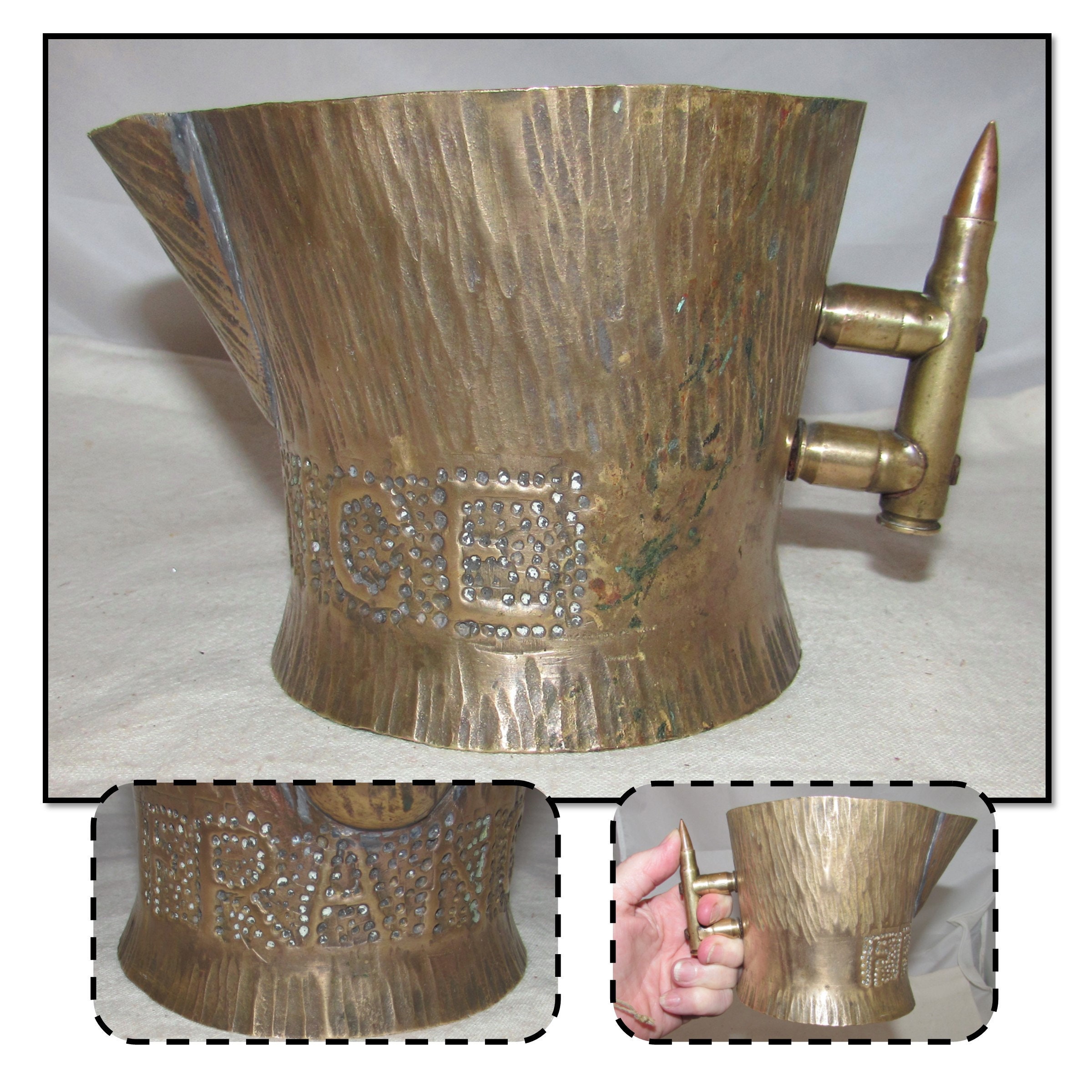 古い 銅 破れ 筒容器 古道具 アンティーク オブジェ Antique French WW1 Brass Trench Art Pitcher, France - Etsy