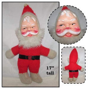 Vintage Plush Santa Claus Doll with Rubber Face, Christmas Decoration