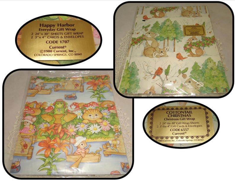 Happy Harbor Frogs /& Bugs Cottontail Christmas Rabbits Bicycling Bears Vintage Gift Wrapping Paper Current LOT of 4 Packages Gibson