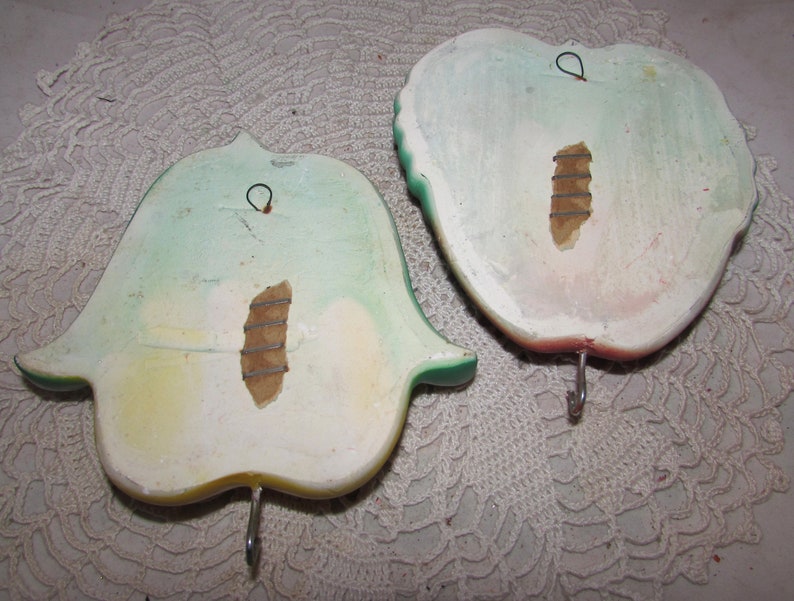 TWO Vintage Chalkware Plaster Fruit Wall Plaques with Hooks Etsy