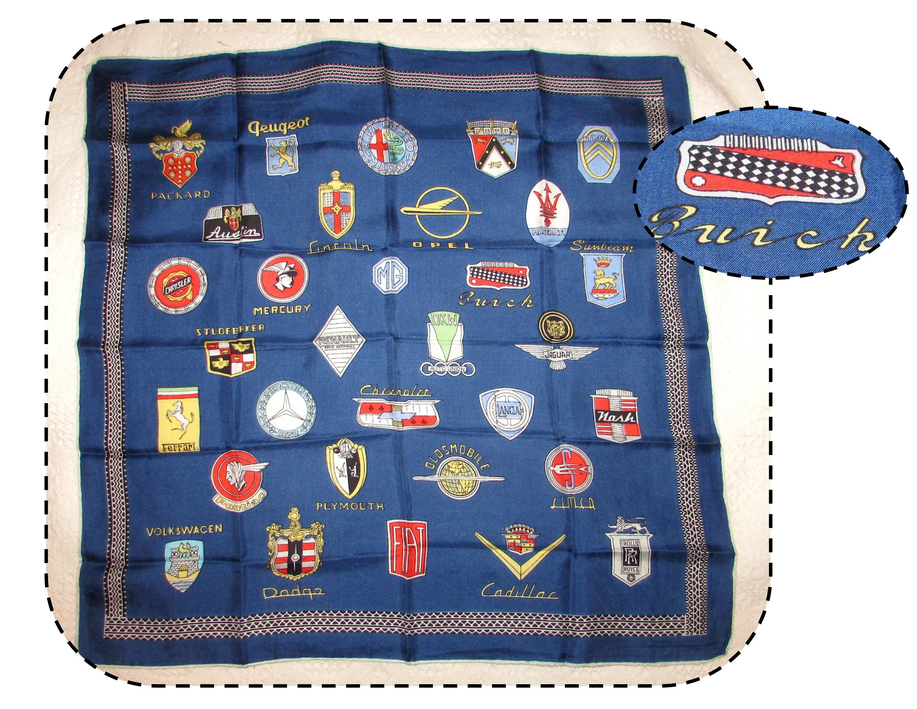 Vintage Silk Head Neck Scarf Blue With Colorful Automobile | Etsy