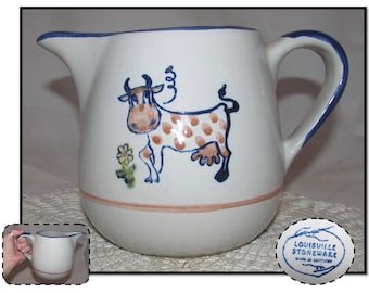 Vintage Louisville Stoneware, Pottery Milk Jug Pitcher with Cow