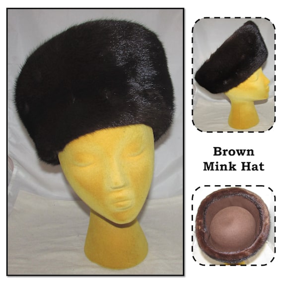 Vintage Tall Brown Wool Felt Hat with Brown Mink … - image 1