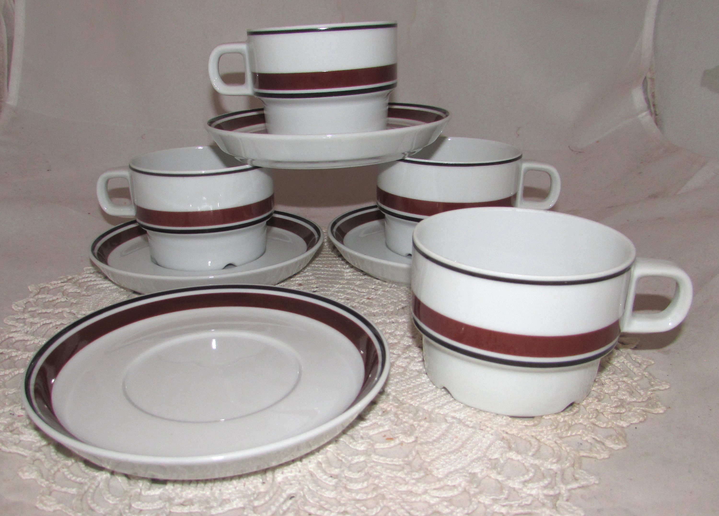 Set of 4 - Vintage White Porcelain Coffee Cups & Saucers by SPAL ...