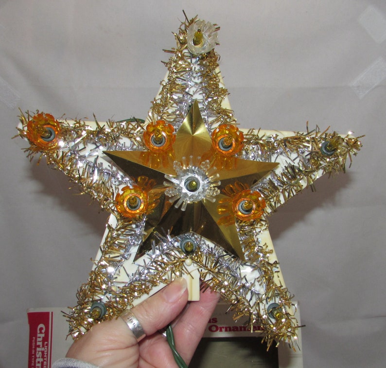 Vintage Lighted Gold Tinsel Star Christmas Tree Topper Etsy