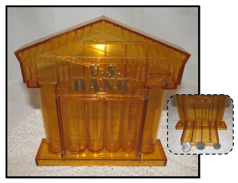 Vintage Yellow Plastic U S Bank Coin Sorting Piggy Bank Etsy