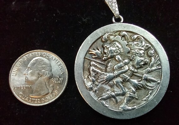 Vintage Silver Tone Metal Coin Medallion Pendant,… - image 6