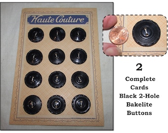 Vintage Black Bakelite 2 Holes Buttons by Haute Couture