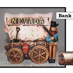 Vintage Covered Wagon Bank ' RENO OR BUST 7x 6x 3.5