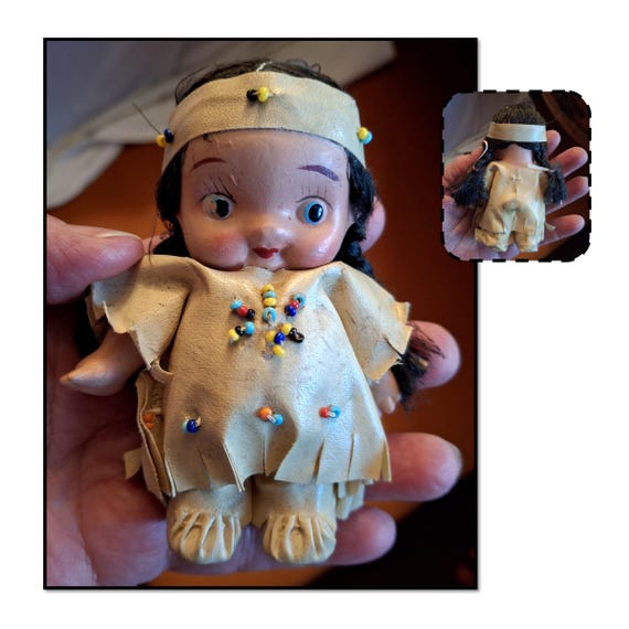 Vintage Little Chalkware Kewpie Style Native American Indian Girl