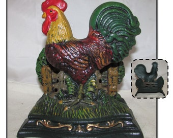 Vintage Heavy Cast Iron Rooster Napkin Holder or Doorstop