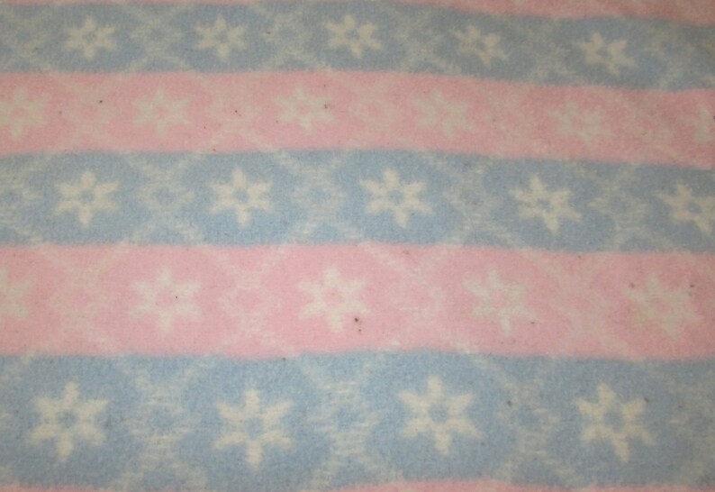 Vintage Pink Blue White Cotton Baby Blanket With Flowers Satin Trim By Bunny Esmond