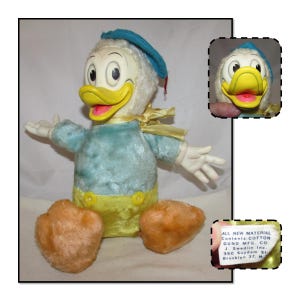 Vintage Rubber Faced Rushton Donald Duck Plush Toy, Walt Disney & BONUS Squeak Toy