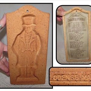Large Vintage Clay Cookie Form Mold of Man w/ Top Hat, Bageform, Odense Mand, Dutch Cookie Brick