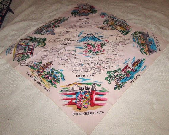 Vintage Pink Rayon or Silk Souvenir Scarf, Map or… - image 2