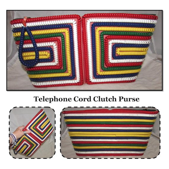 Vintage Multi-Colored Telephone Cord Clutch Purse… - image 1