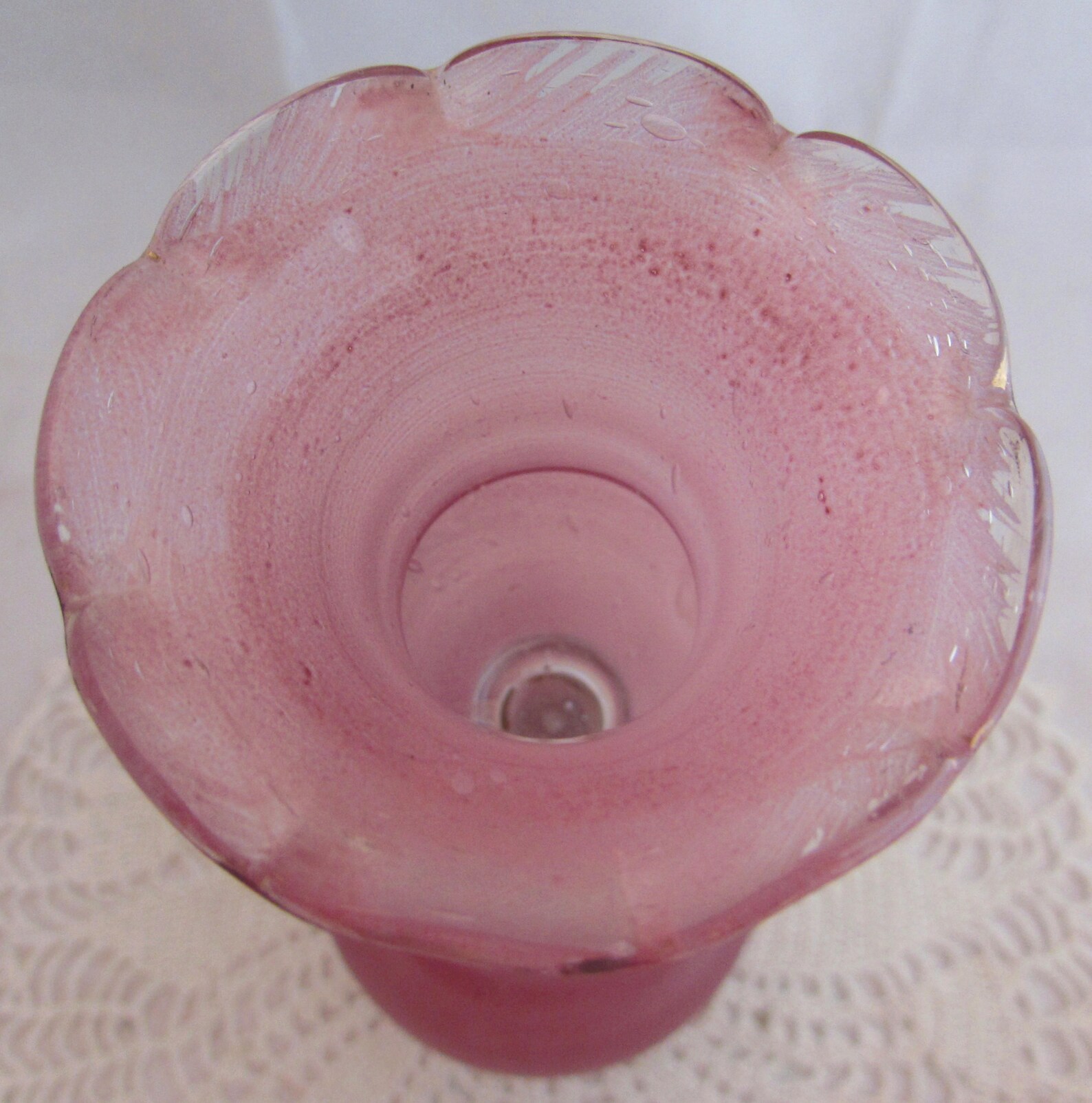 Vintage Hand Blown Glass Decanter Bottle With Ruffled Top Etsy