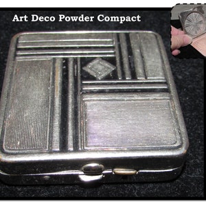 Antique Silver Tone Art Deco Square Powder Compact