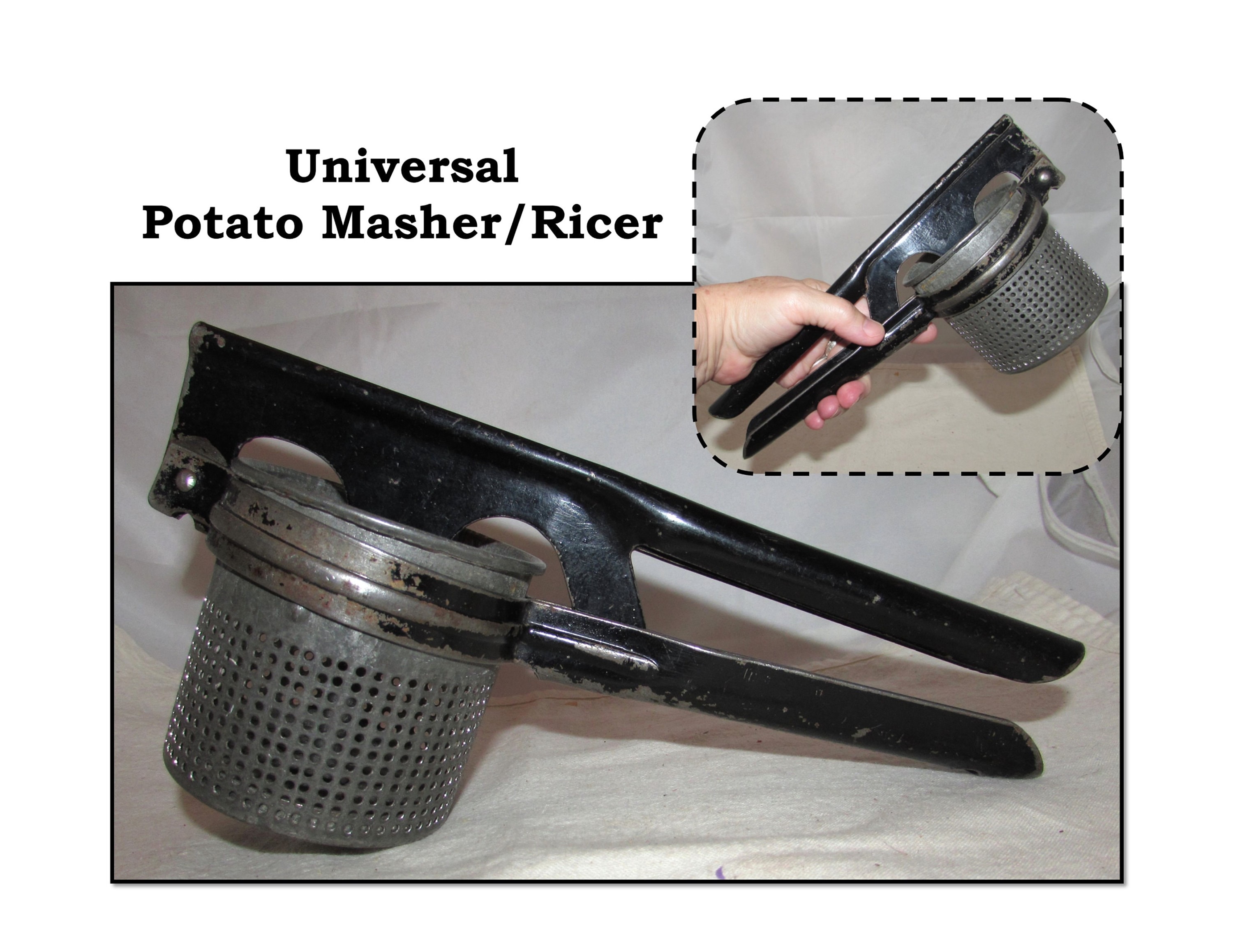 Universal clearance potato masher