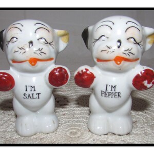 Vintage Porcelain Happy Puppy Dog Salt & Pepper Shakers, Bonzo, Japan