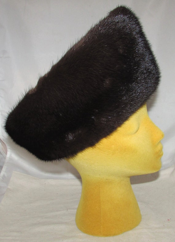 Vintage Tall Brown Wool Felt Hat with Brown Mink … - image 2