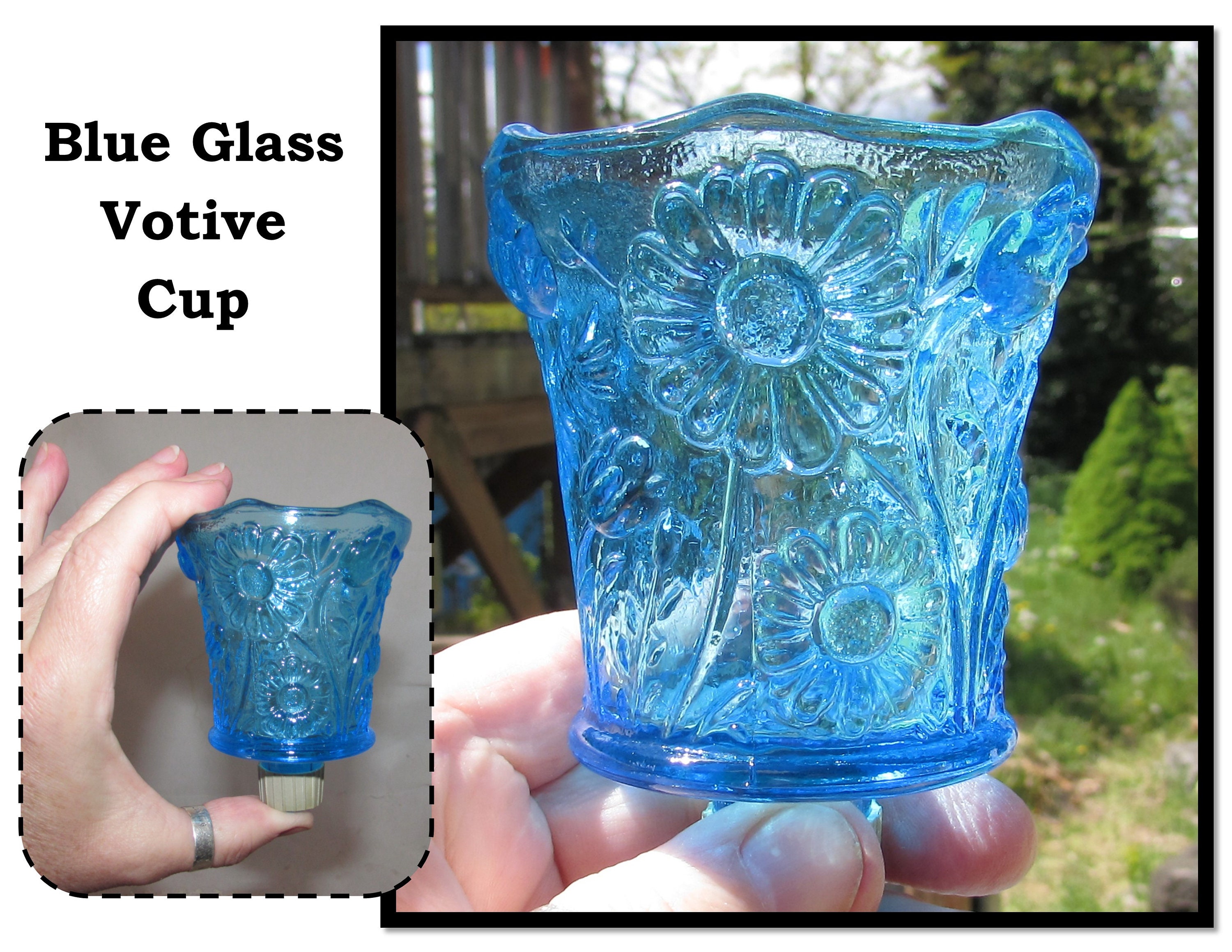 Vintage Bright Blue Glass Votive Cup Candle Holder w/ Etsy