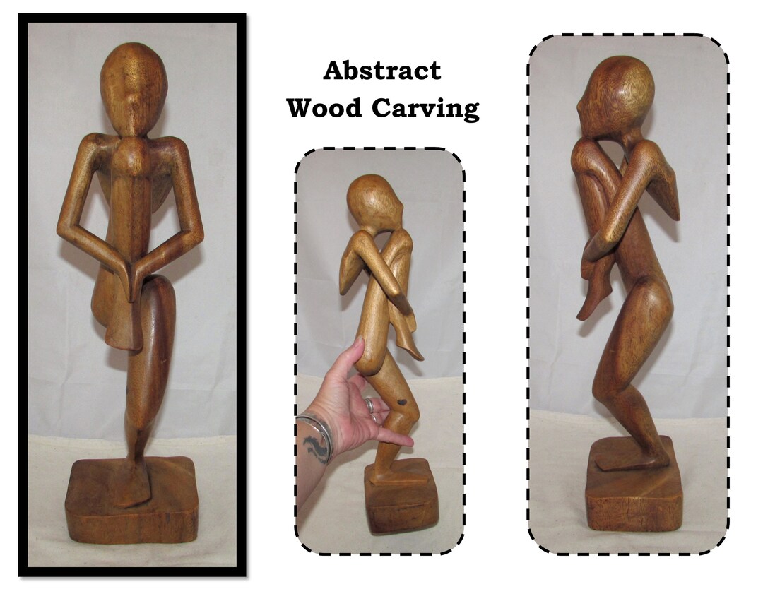Vintage Tall Carved Wood Statue, Abstract Person Man, Standing Yoga Pose, Philippines Etsy