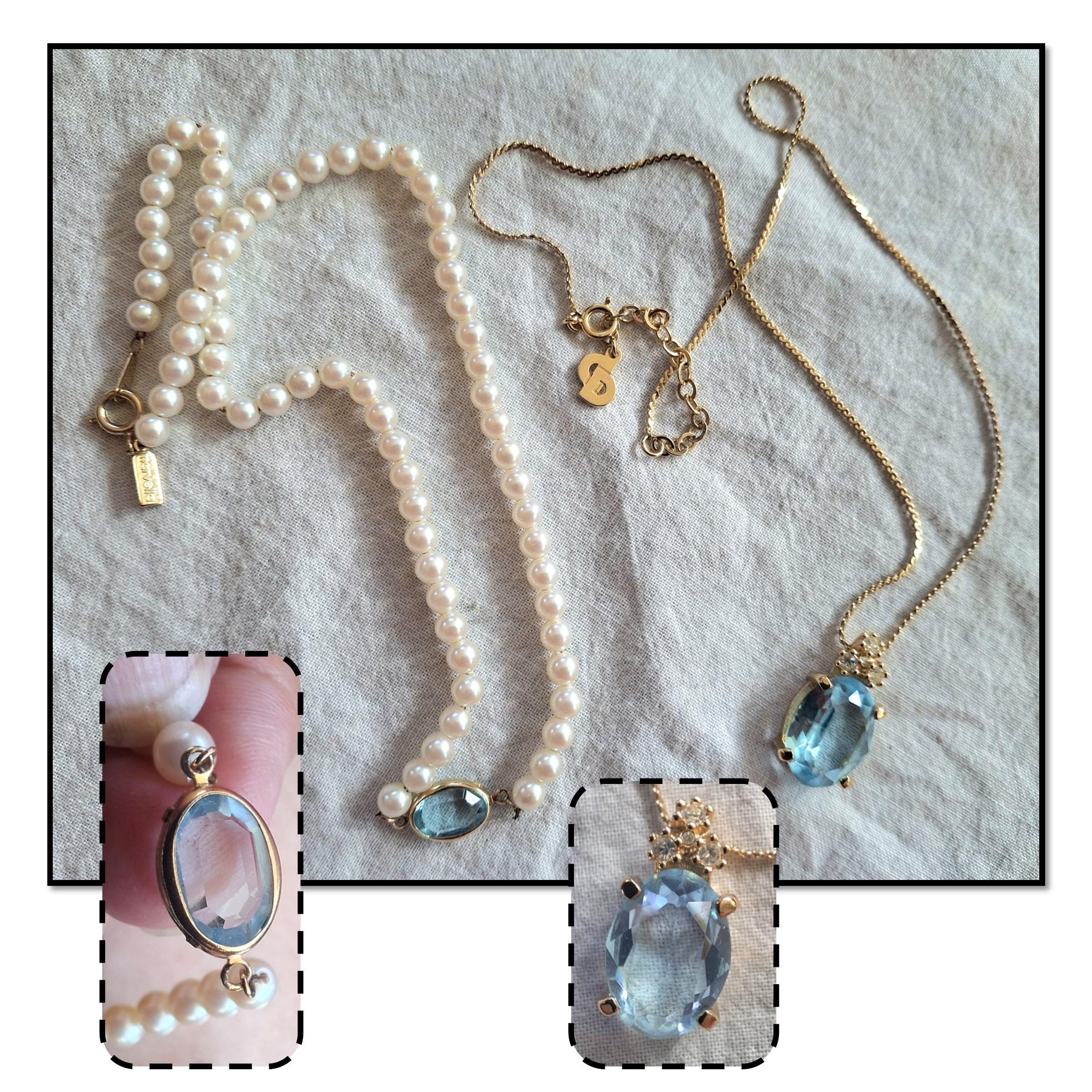 Christian Dior パールネックレス ブルーストーン ヴィンテージ 2 - Vintage Gold Tone Necklaces - Christian Dior Blue Stone