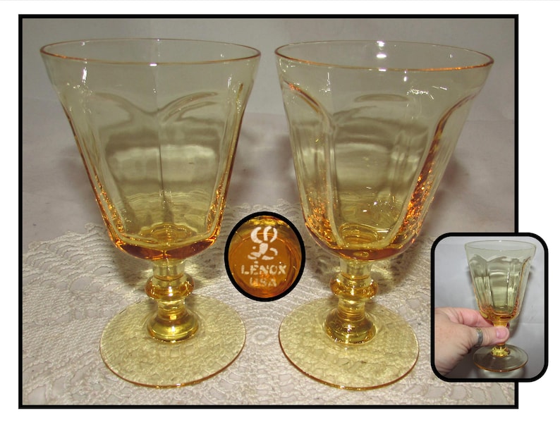 2 Vintage Lenox Crystal Glass Stemware Antique Yellow Small Etsy