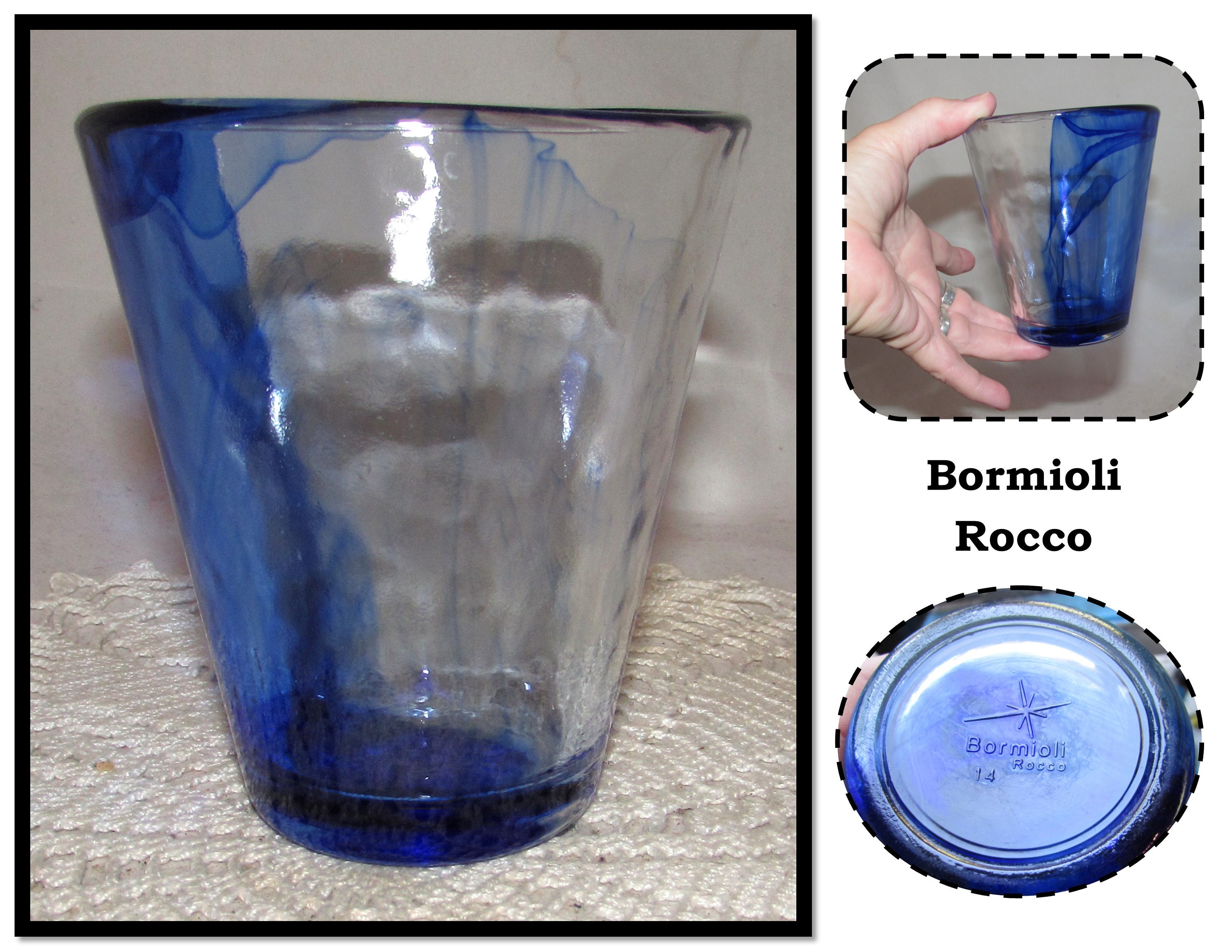 Vintage Bormioli Rocco Heavy Blue Drinking Glass, Italy 