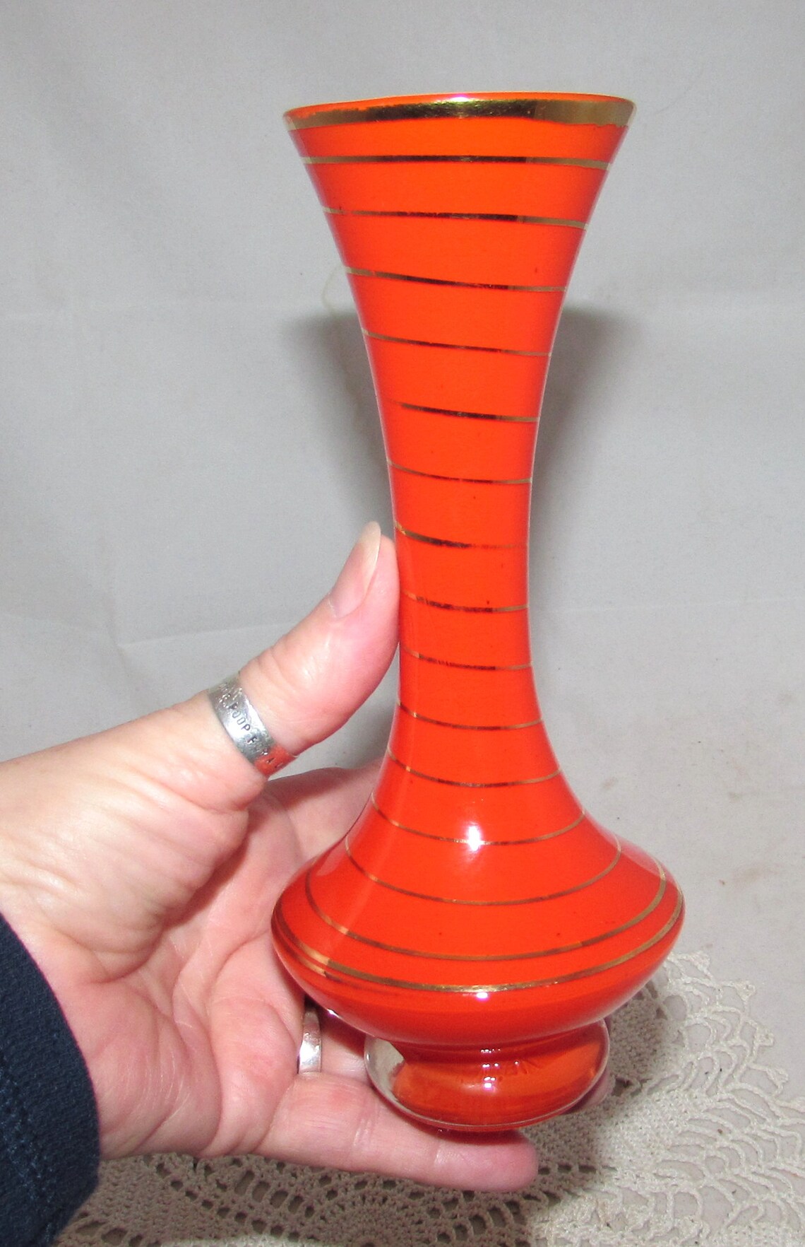 Vintage Bright Orange Glass Bud Vase w/ White Cased Glass Etsy