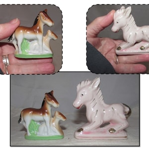 2 - Vintage Ceramic Figurines, Mare & Colt Horses, Pink Zebra or Pony