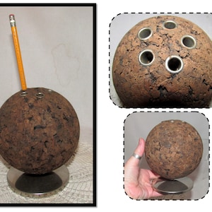 Vintage Brown Cork Globe Pencil Holder, Desk Accessory