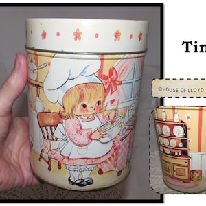 Vintage Precious Moments Tin, Girl Tying Bow on Loaf of Bread, to