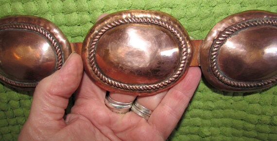 Lovely Vintage Copper Concho Leather Belt with Pe… - image 4
