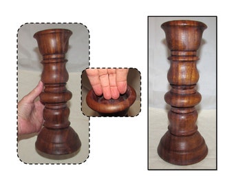 Large Vintage Turned Wood Pillar Candle Holder